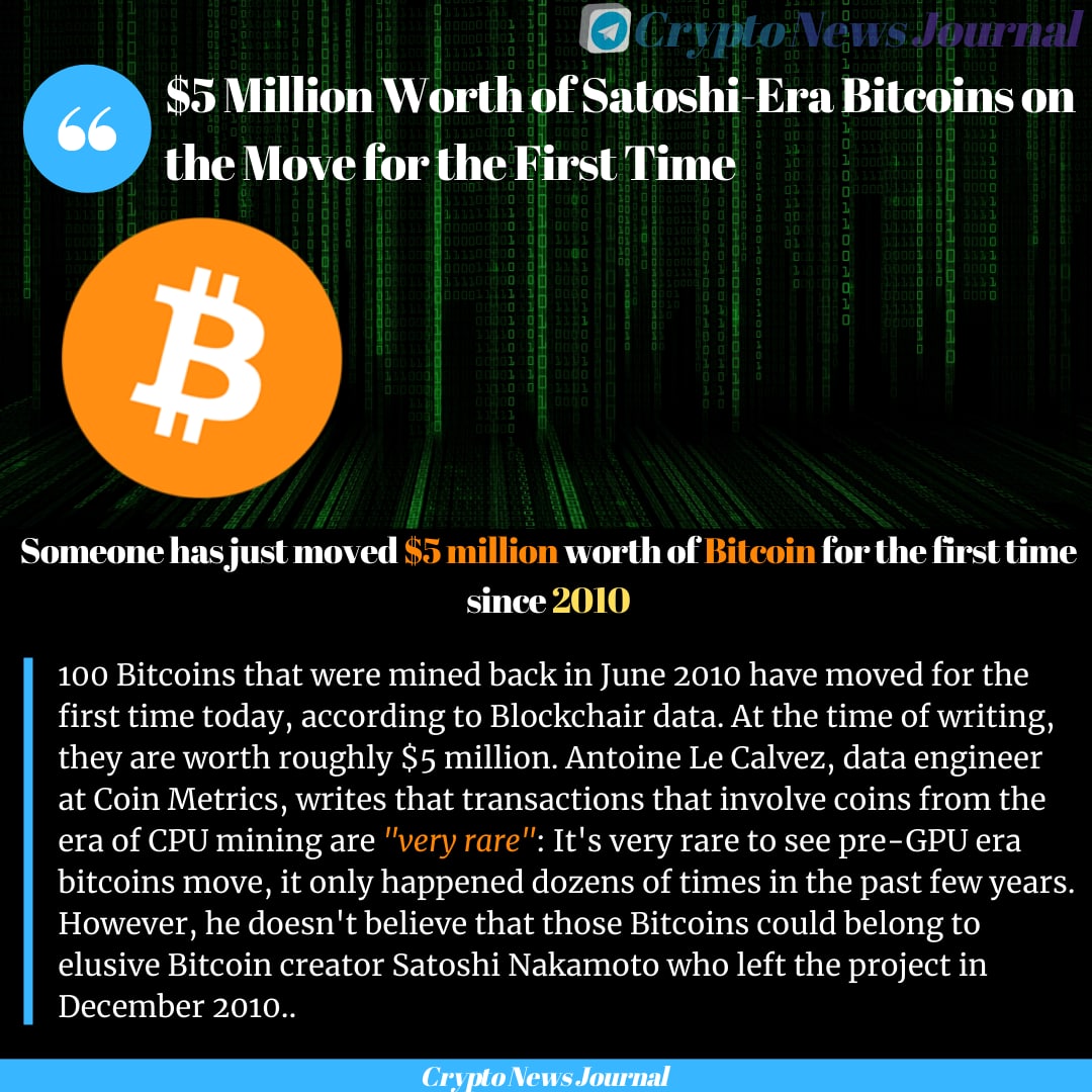 $5 Million Worth Of Satoshi-Era Bitcoins On The Move For The First Time ...